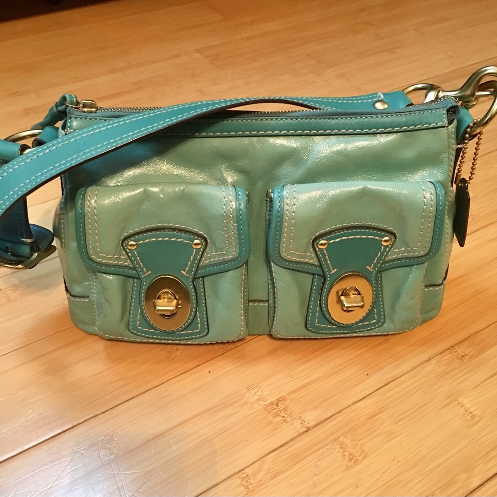 Teal/Aqua Leather Coach Handbag